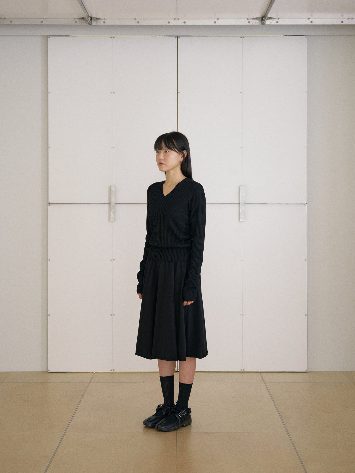 Double V-neck Rib Pullover - Black 11