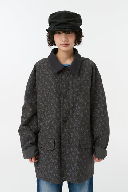 REVERSIBLE FLORAL COTTON JACKET, CHARCOAL