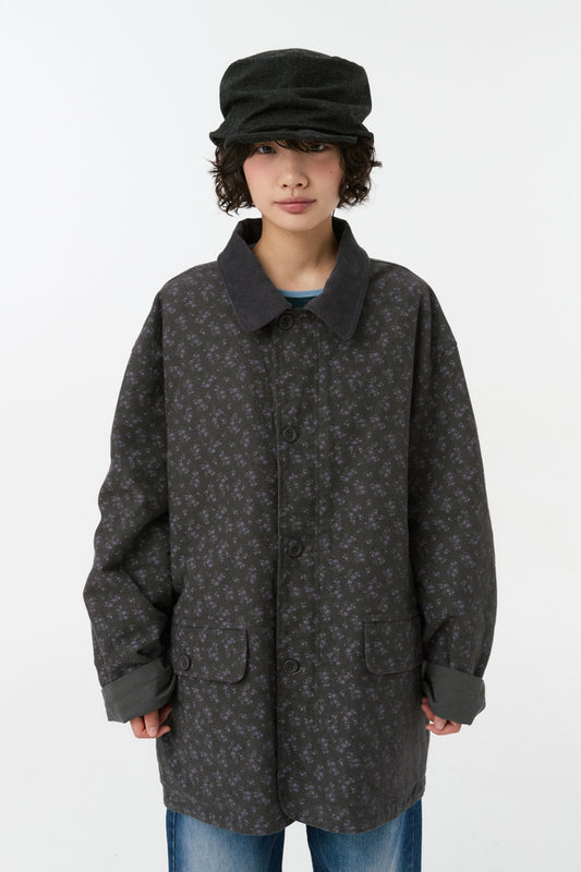 REVERSIBLE FLORAL COTTON JACKET, CHARCOAL