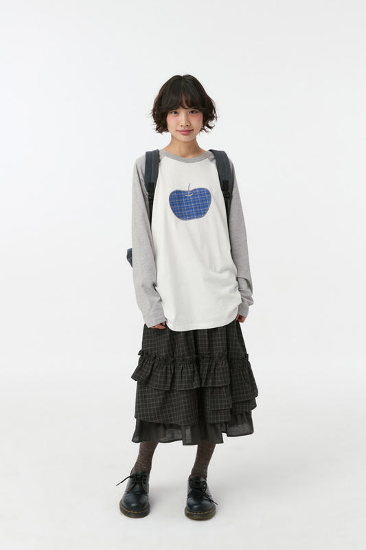 CHECK FRILL MIDI SKIRT, BROWN