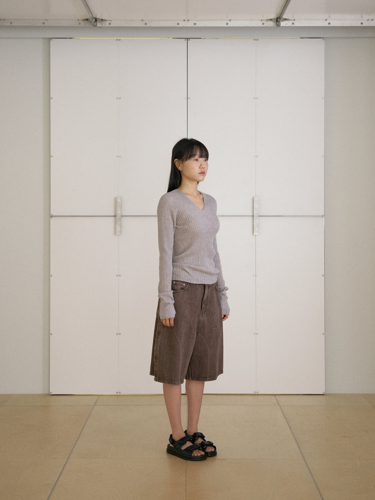 MARAN Double V-neck Rib Pullover - Gray 商品画像15/19