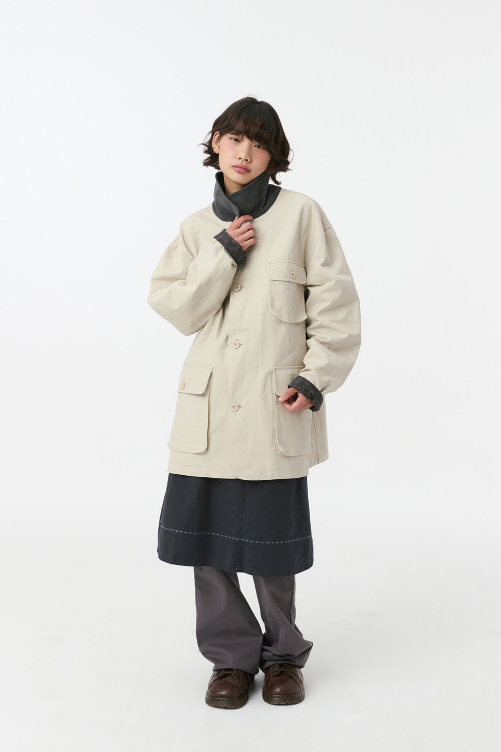 REVERSIBLE FLORAL COTTON JACKET, BEIGE