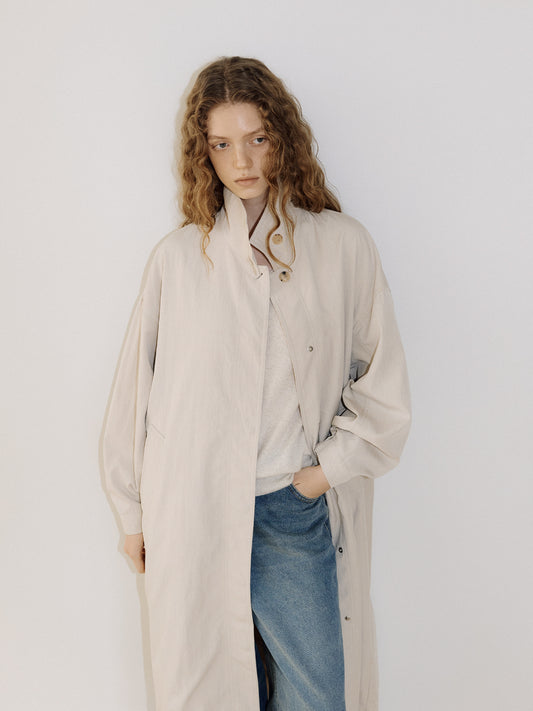 High Neck Trench Coat - Beige 3
