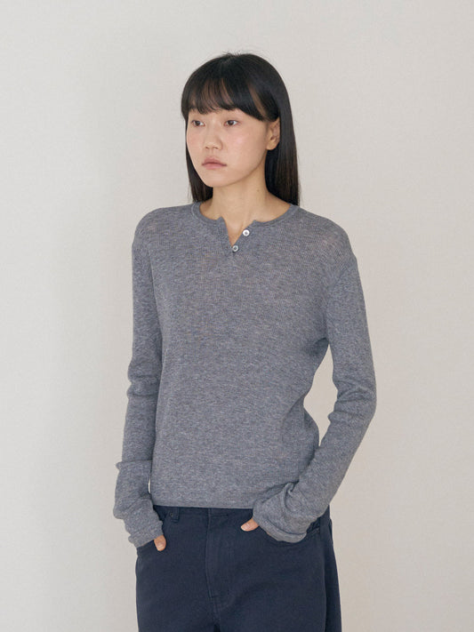 Henley Neck Pullover - Gray 4