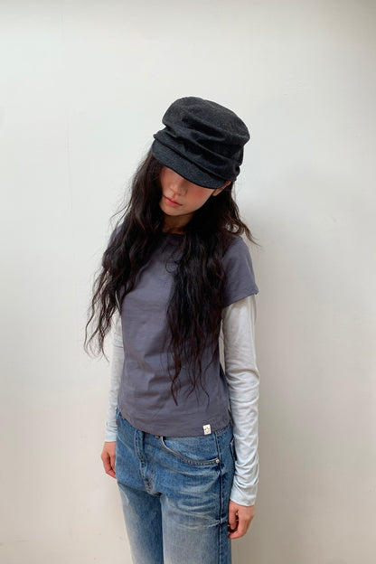 FLORAL LABEL LAYERED T-SHIRT, CHARCOAL
