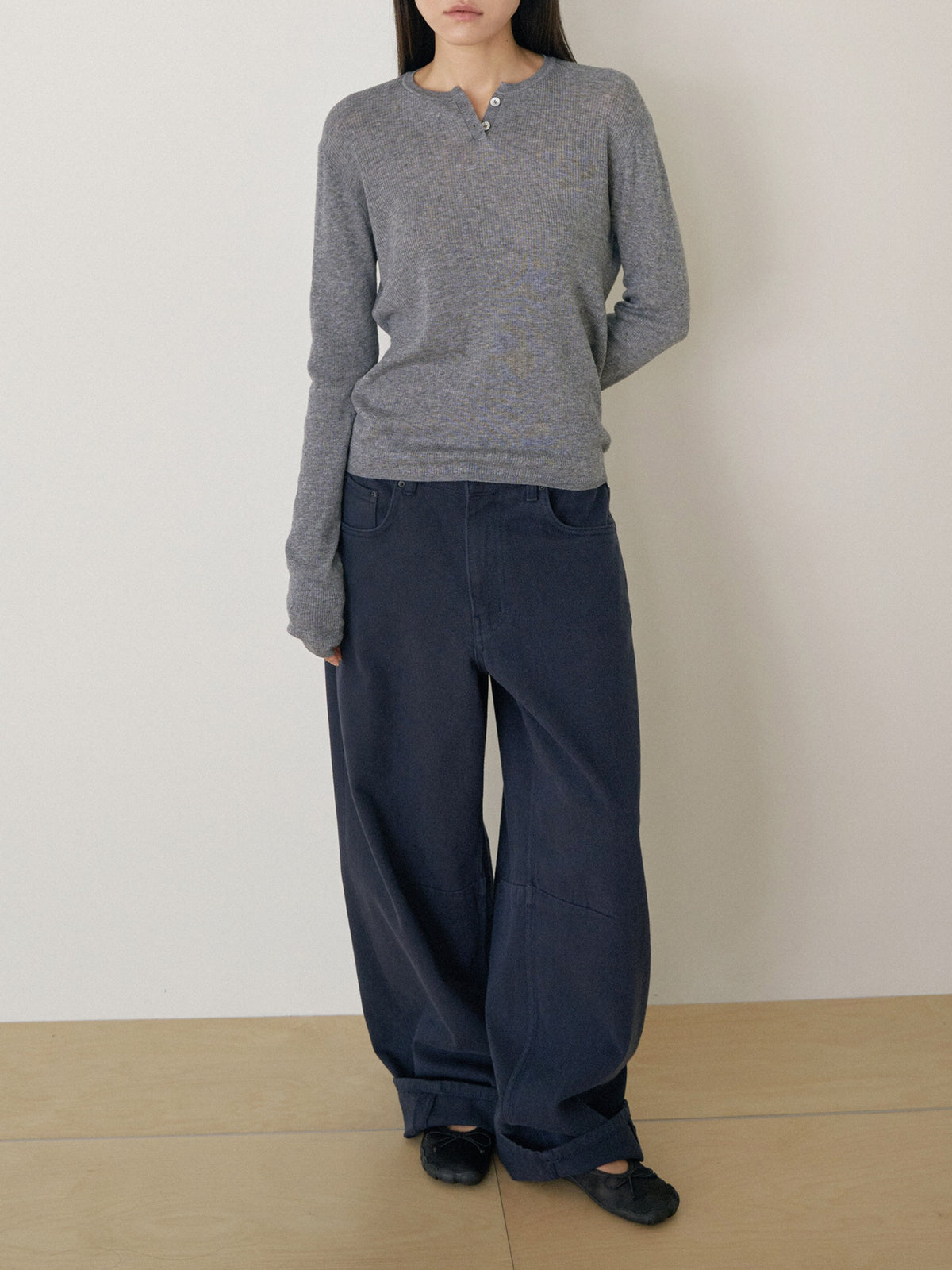 Henley Neck Pullover - Gray 1