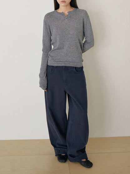 Henley Neck Pullover - Gray 1