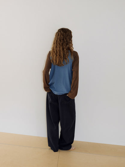 Cotton Twill Curved Pants - Navy 5