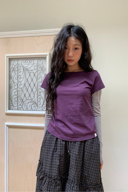 FLORAL LABEL LAYERED T-SHIRT, PURPLE