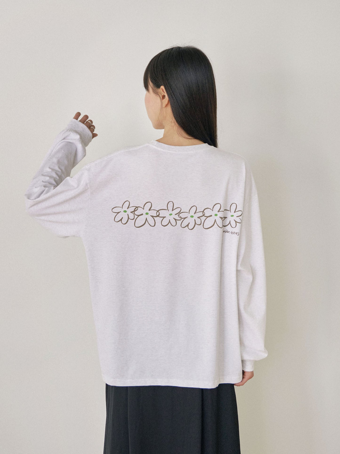 Flower Printing Long Sleeve - Light Gray