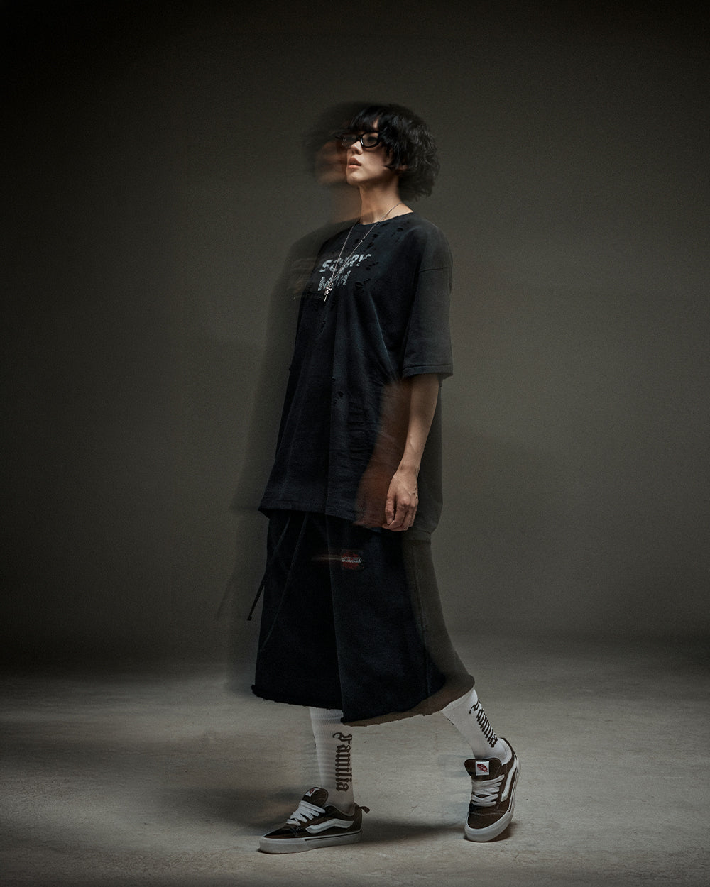 Washed destroyed bermuda P dusty black