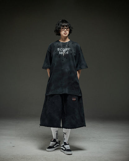 Washed destroyed bermuda P dusty black