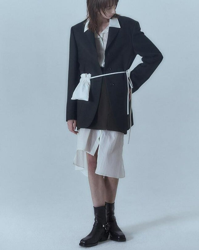 【MORE THAN YESTERDAY】Diagonal Slit Mini Skirt