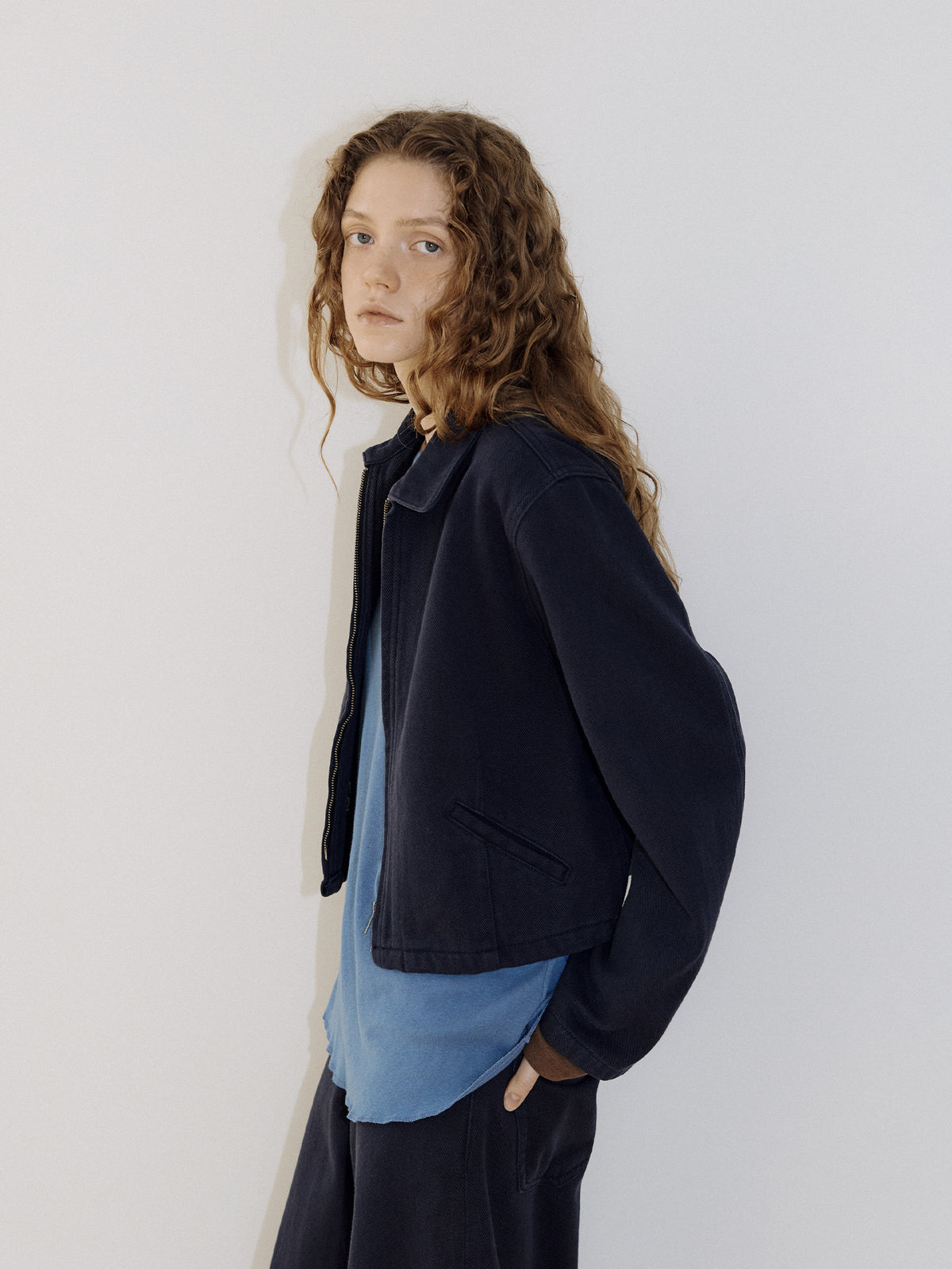 Cotton Twill Crop Jacket - Navy 2