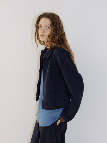 Cotton Twill Crop Jacket - Navy 2
