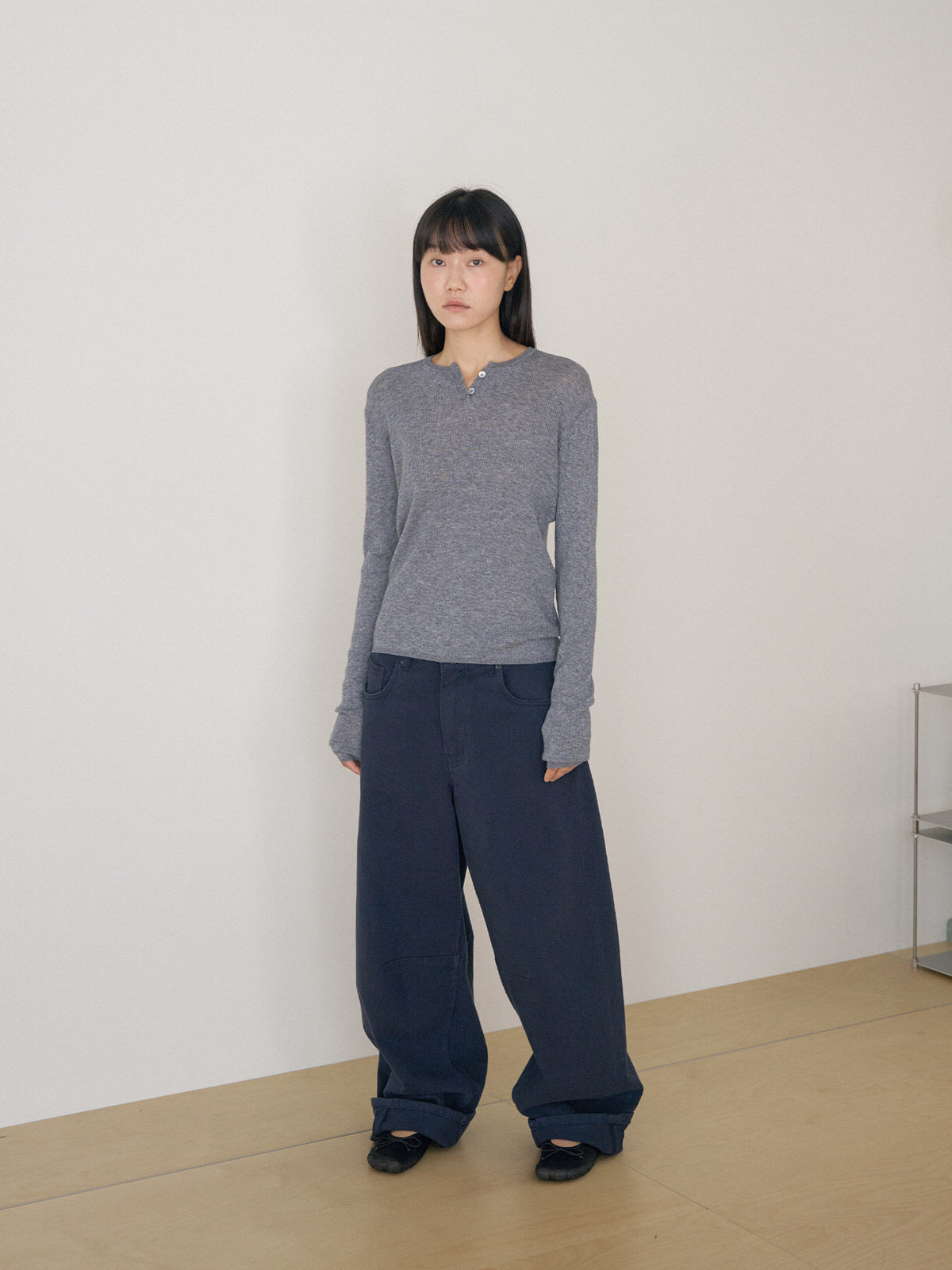Henley Neck Pullover - Gray 2
