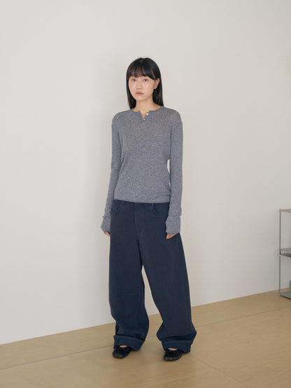 Henley Neck Pullover - Gray 2