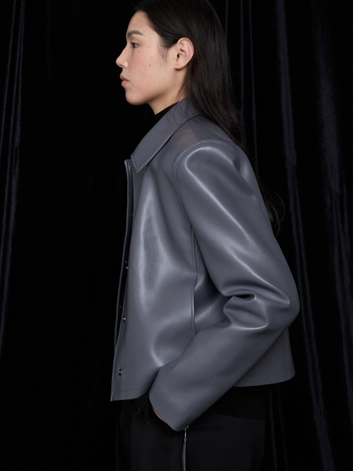 【MAGJAY】Slick Leather Jacket - GRAY