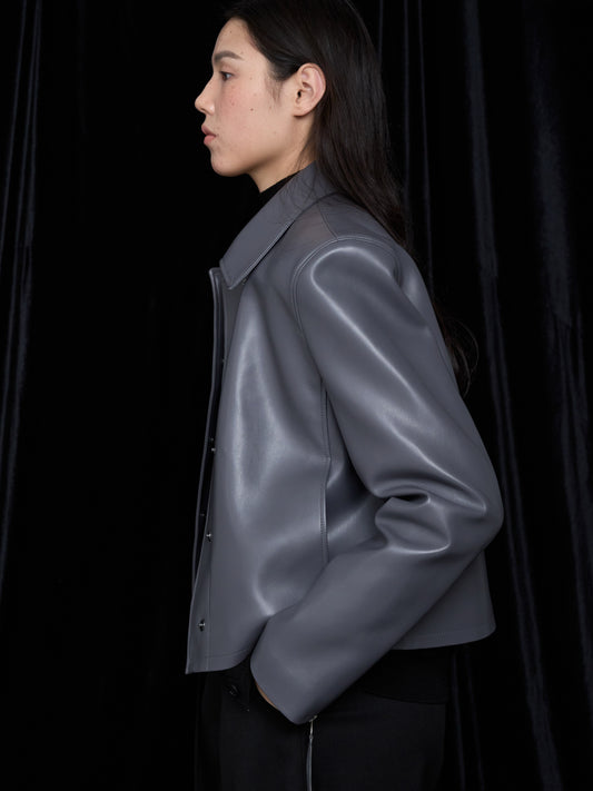 [MAGJAY] Slick Leather Jacket - GRAY