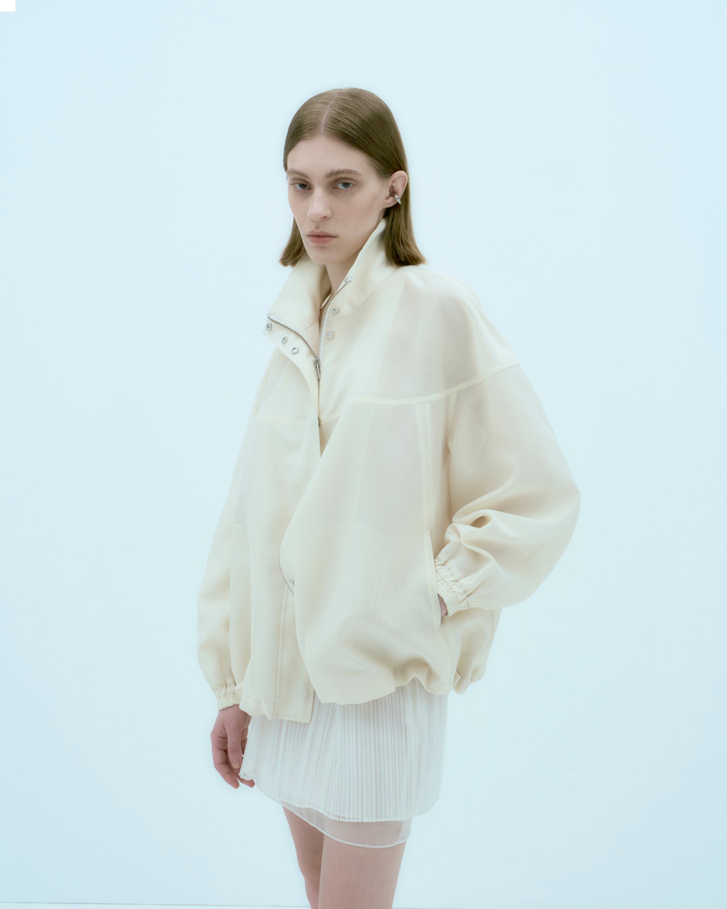 [ARIK.] [25SS] ELBA oversized sheer bomber jacket Butter Cream