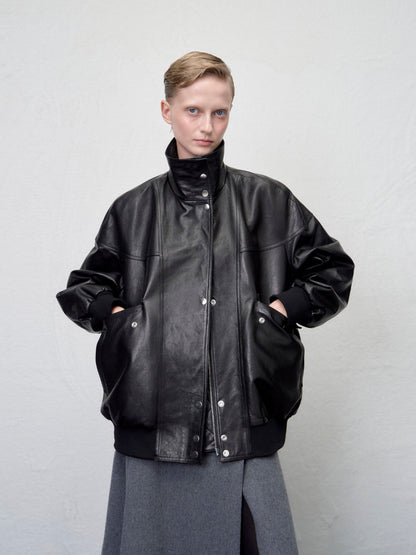 [ARIK. Arik AW] Segin oversized panel leather bomber jacket by ONLY FRANK srl