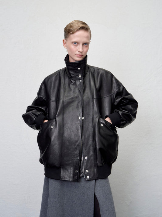 【ARIK. アリク AW】Segin oversized panel leather bomber jacket by ONLY FRANK s.r.l