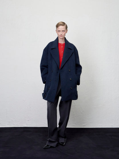 ARIK. Anser boucle oversized pea coat in Midnight Navy
