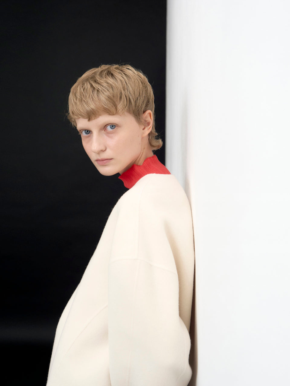 【ARIK. アリク AW】MINCHIR lettuce edge high neck knit top Red