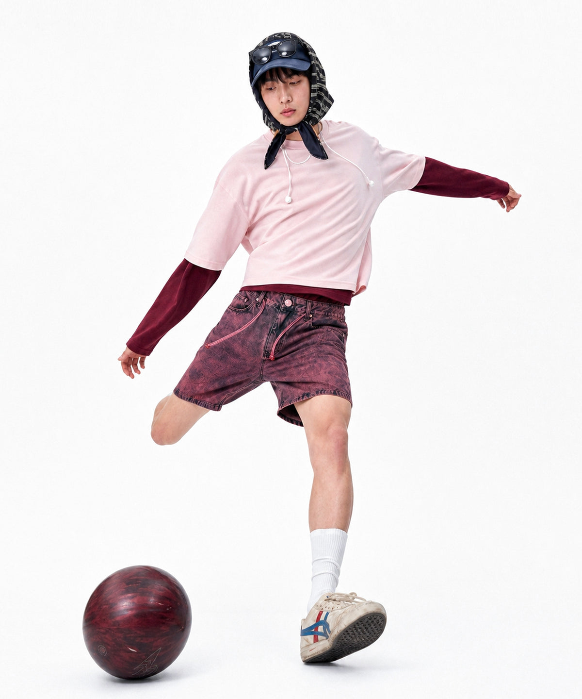 【C Wear シーウエア】Men's Crop Long Sleeve T-Shirt Burgundy