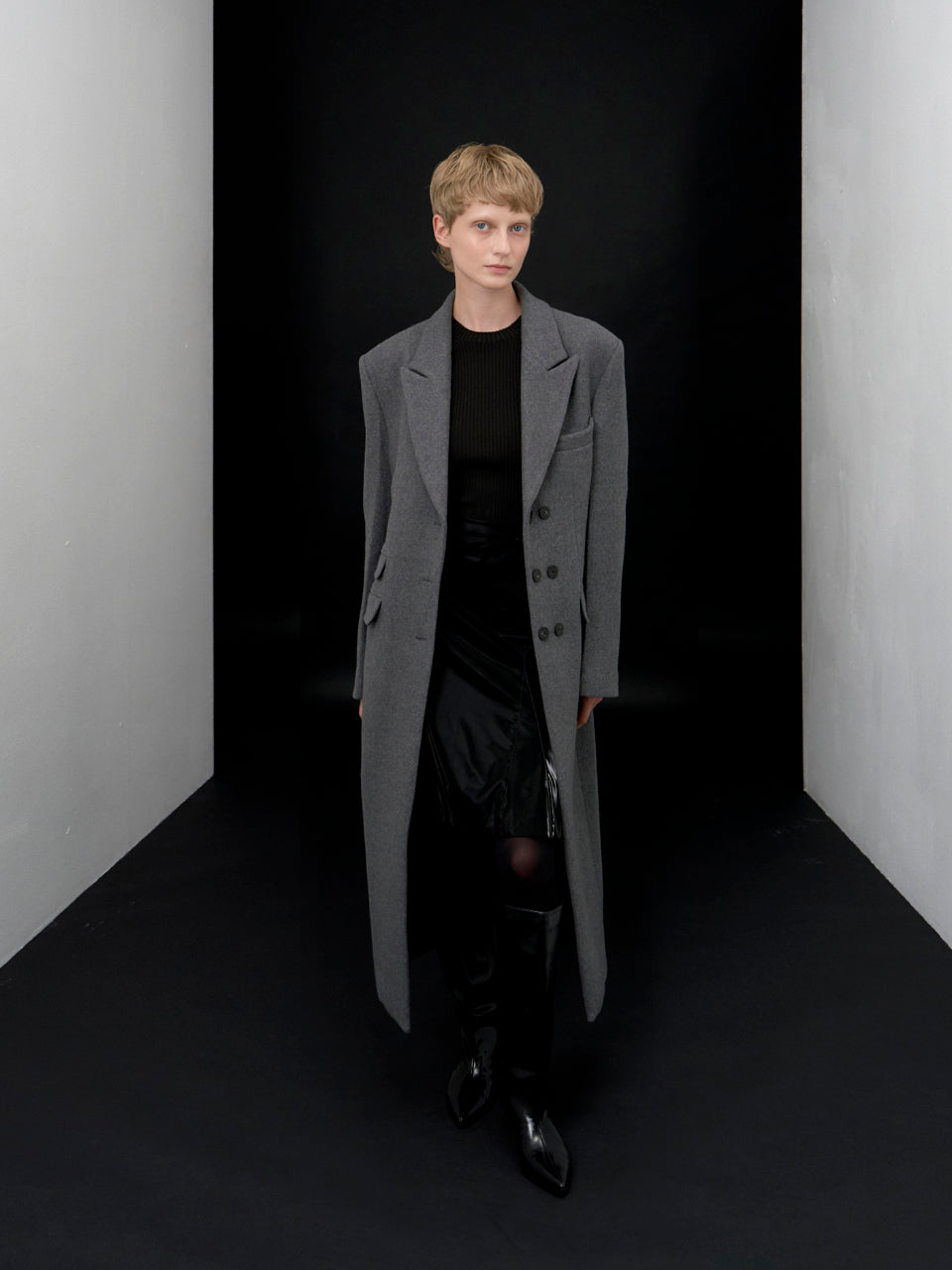 【ARIK. アリク AW】Libra tailored single breasted wool coat Melange Grey