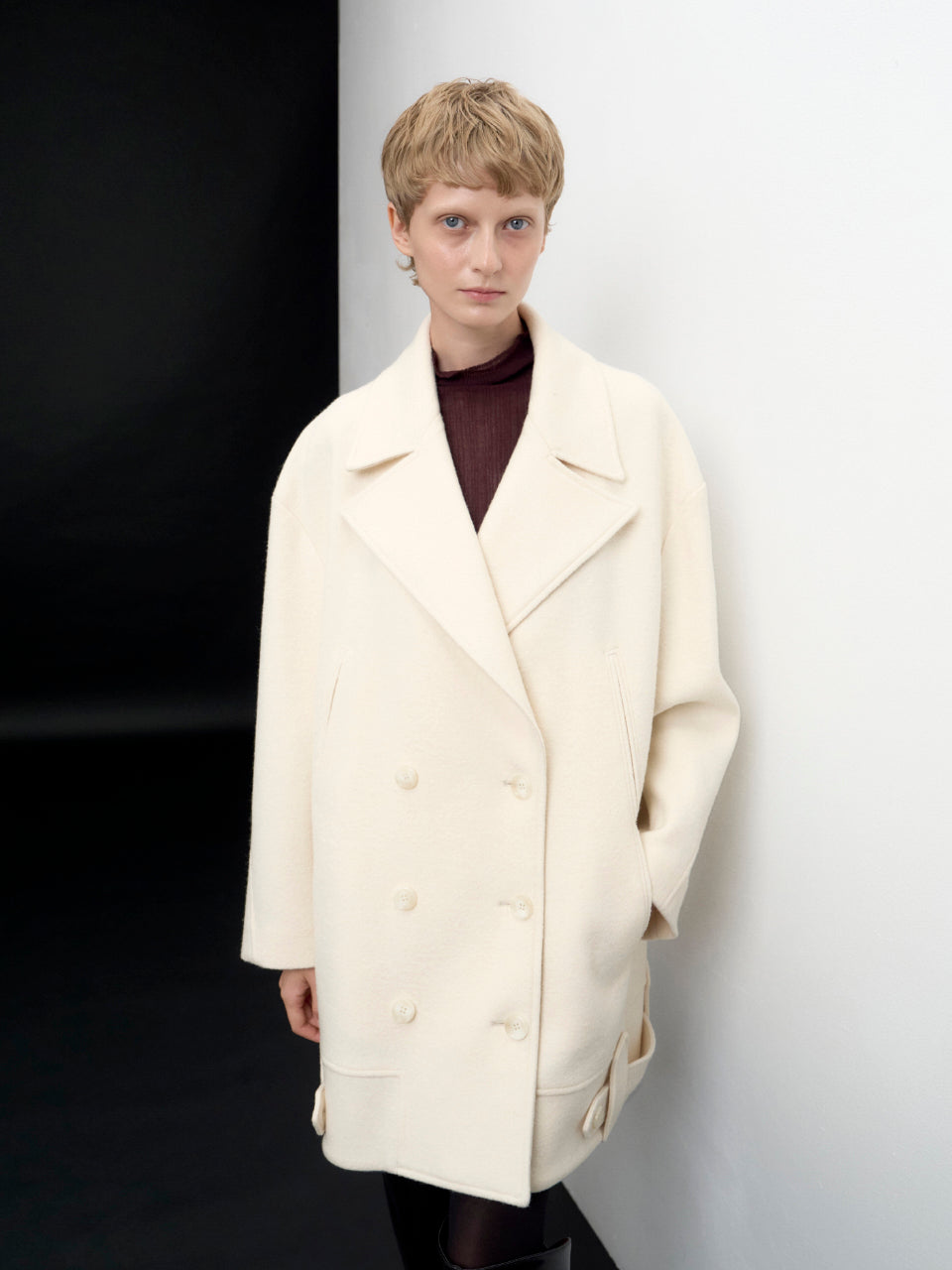 【ARIK. アリク AW】Anser boucle oversized pea coat Rice