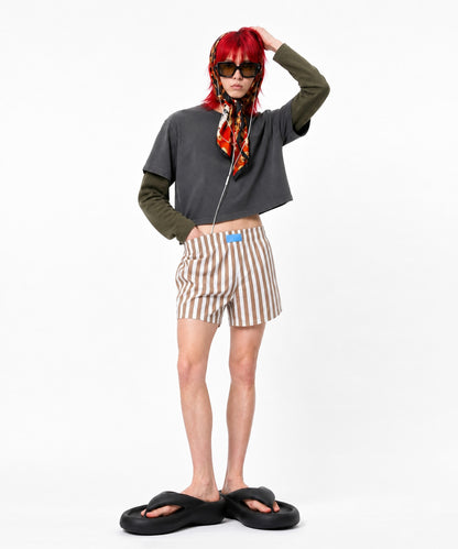 【C Wear シーウエア】Men's Crop Long Sleeve T-Shirt Khaki