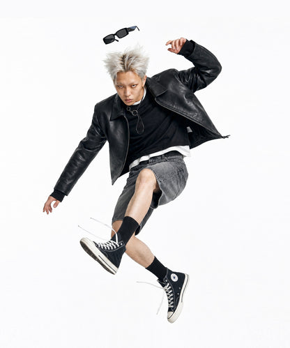 【C Wear シーウエア】Men's Crop Long Sleeve T-Shirt Black