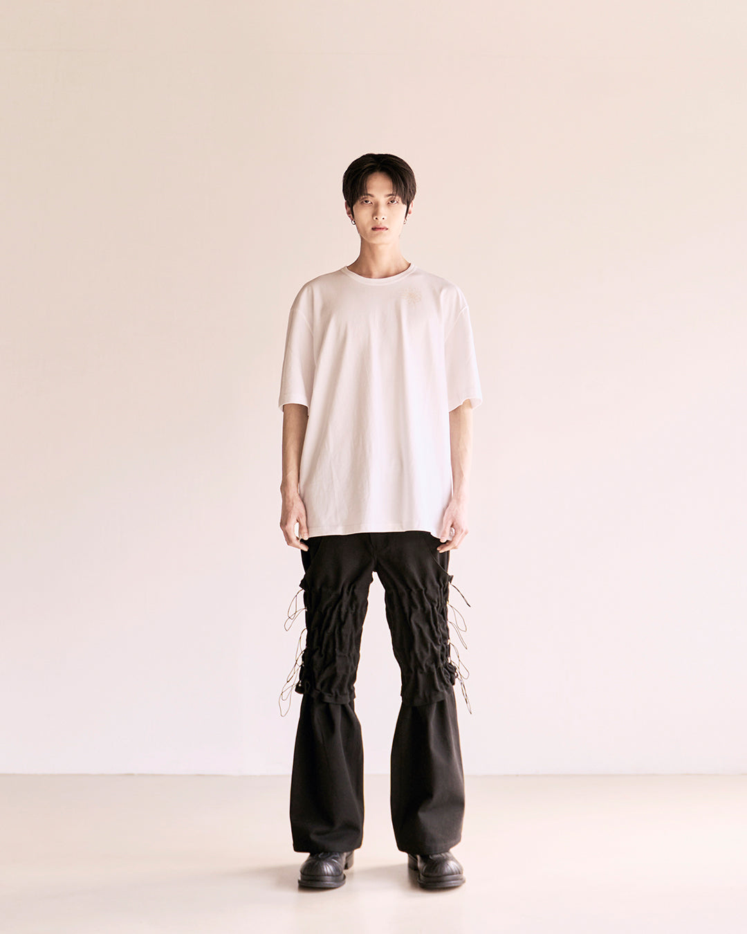 Flare Variant Layered Wide Cotton Pants_Black