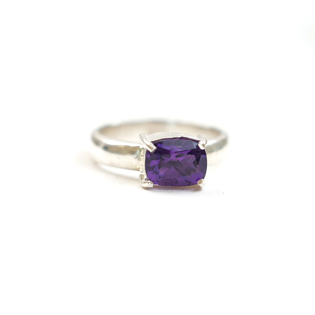 [SUMMER TAG SOL] Amethyst Prong Facet 925 Silver Ring