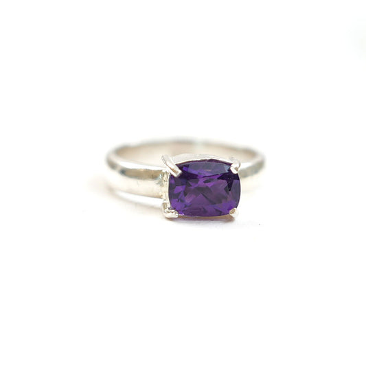 [SUMMER TAG SOL] Amethyst Prong Facet 925 Silver Ring