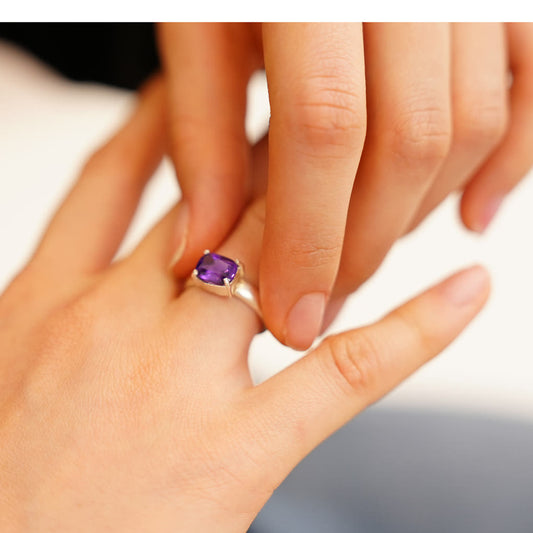 [SUMMER TAG SOL] Amethyst Prong Facet 925 Silver Ring
