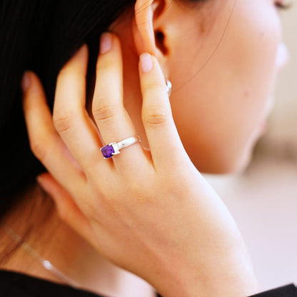 [SUMMER TAG SOL] Amethyst Prong Facet 925 Silver Ring