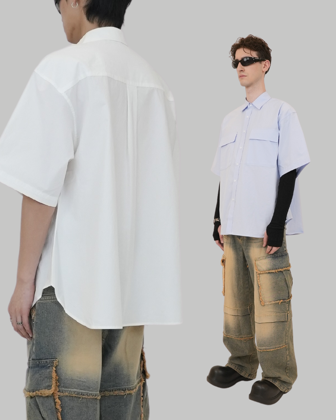 Oversized Pocket Shirts-WHITE