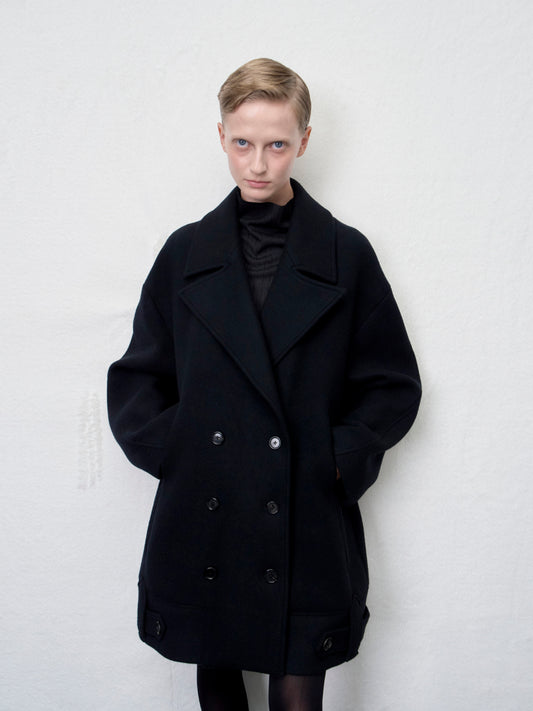 ARIK. Anser wool oversized pea coat in Black