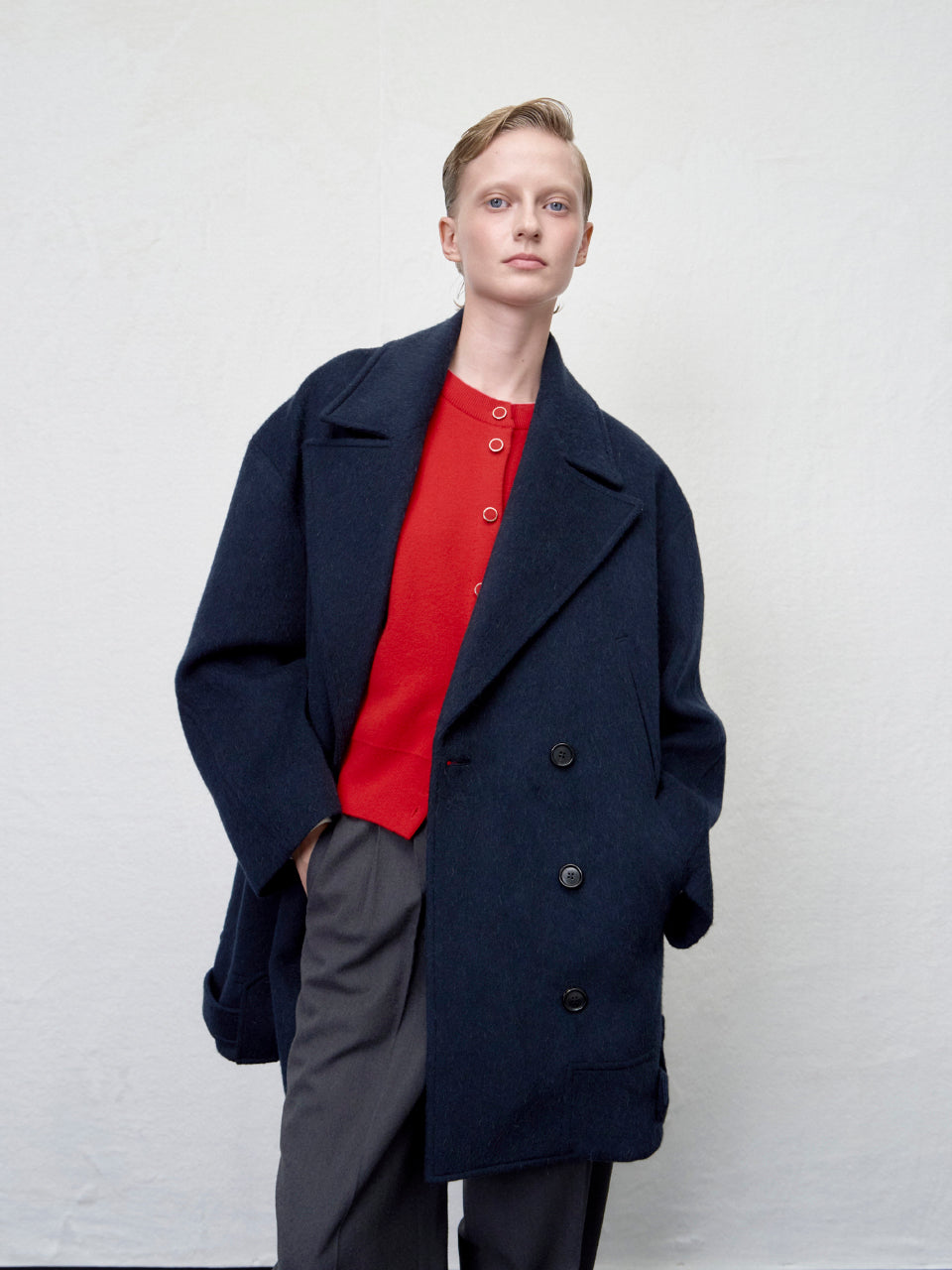 【ARIK. アリク AW】Anser boucle oversized pea coat Midnight Navy