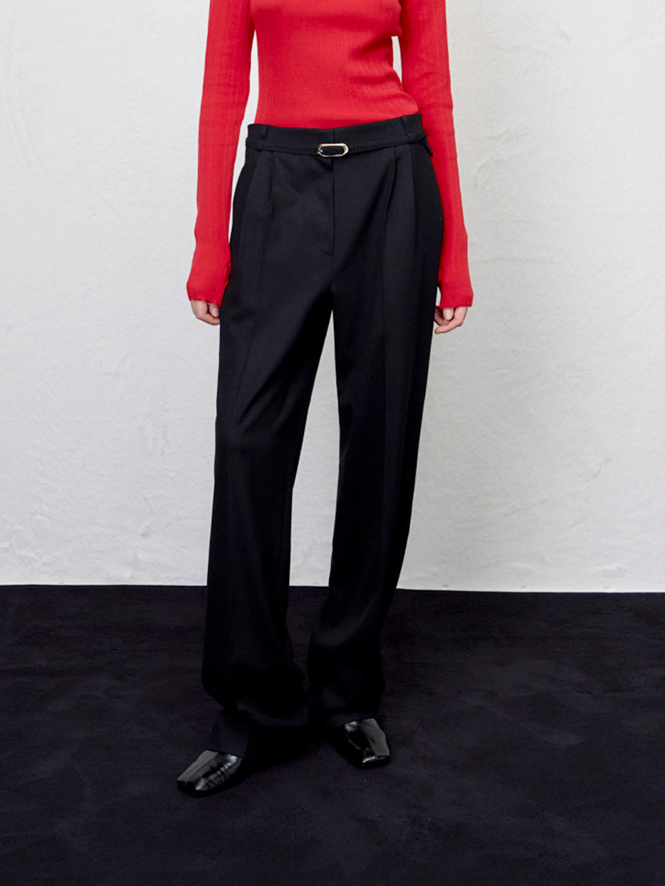【ARIK. アリク AW】Caph belted tuck wide pants Black