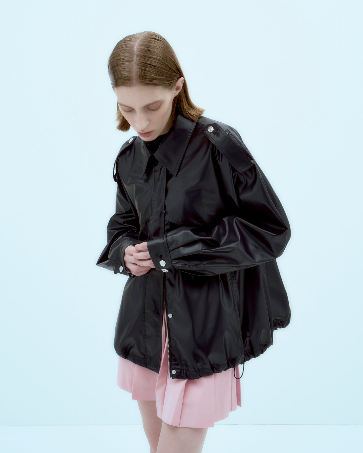 [ARIK.] [25SS] HEZE oversized trench bomber jacket Black