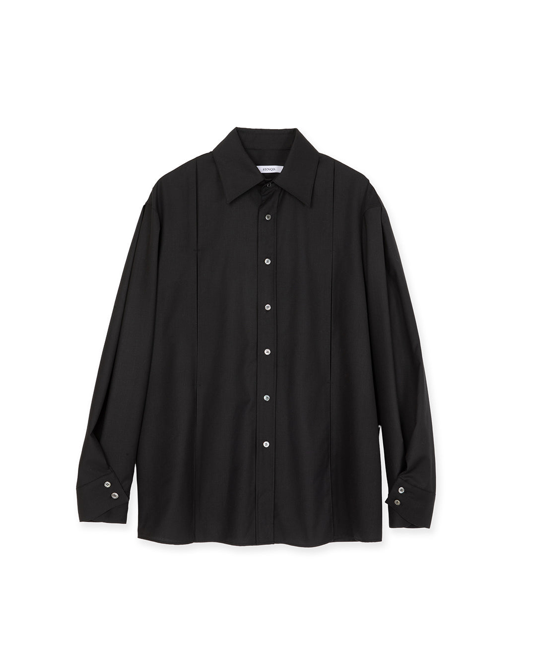 WOOL BLEND INVERTED PLEAT TAILORED SHIRTS BLACK 