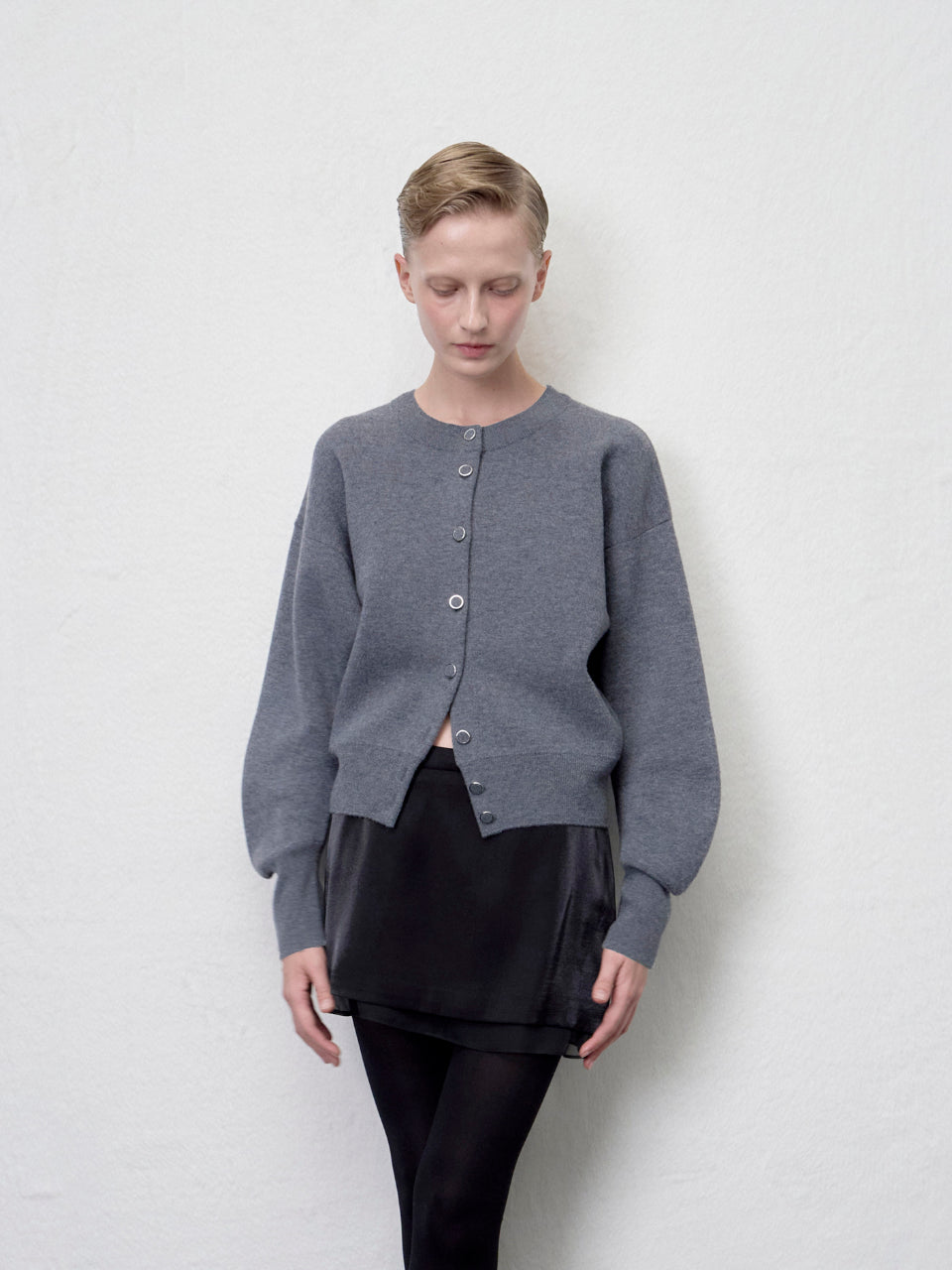 ARIK.（アリク）ボリュームスリーブ ニットカーディガン メランジ