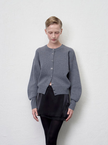 [ARIK. Arik AW] Asellus volume sleeve knit cardigan Melange Gray