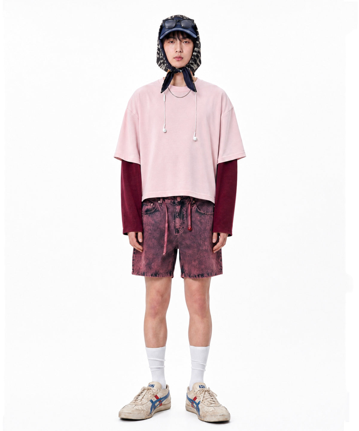 【C Wear シーウエア】Men's Crop Long Sleeve T-Shirt Burgundy