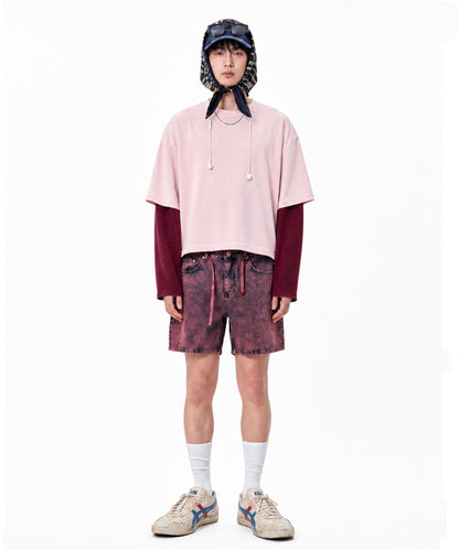 【C Wear シーウエア】Men's Crop Long Sleeve T-Shirt Burgundy