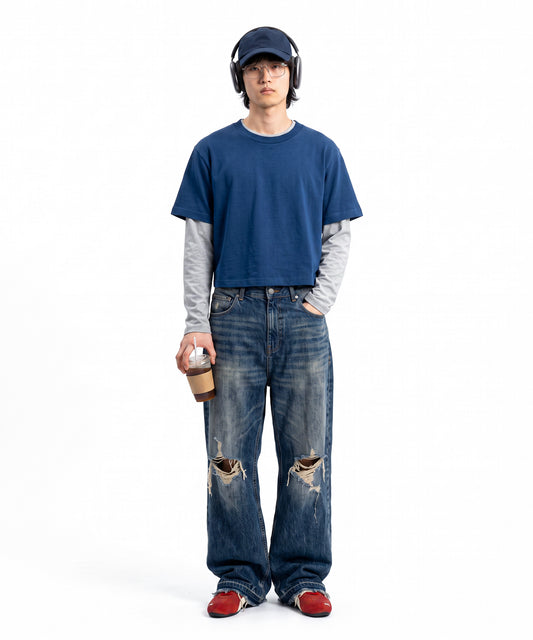 [C Wear] Men's Crop T-Shirt Navy
