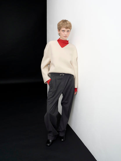 [ARIK. AW] MINCHIR lettuce edge high neck knit top Red